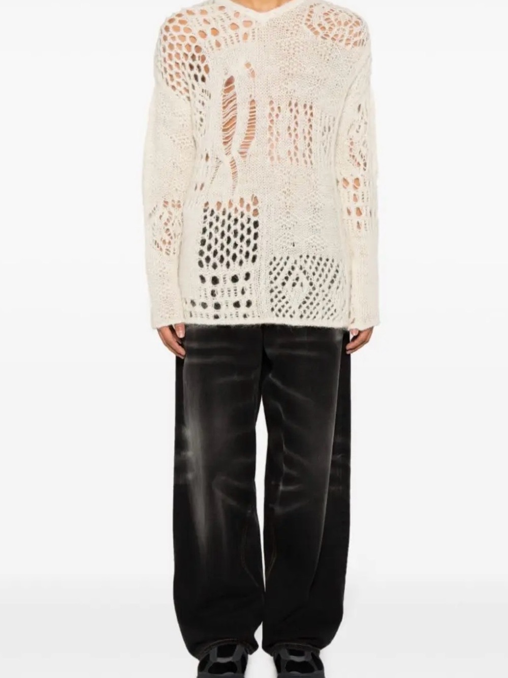 Our Legacy V-Neck Crochet Alpaca Wool Sweater Cream